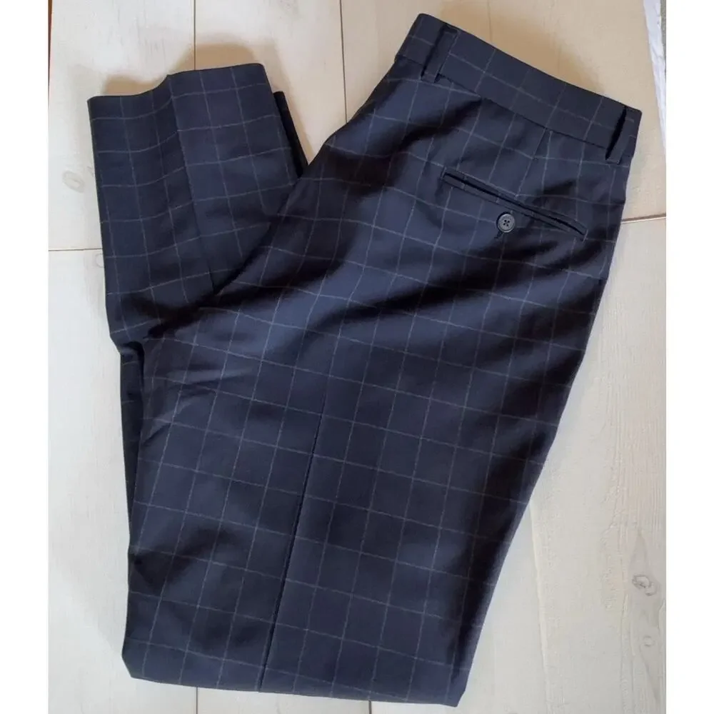 Brooks Brothers Dress Pants Mens 38x32 Navy Check Stretch Wool Blend Business - Picture 2 of 15